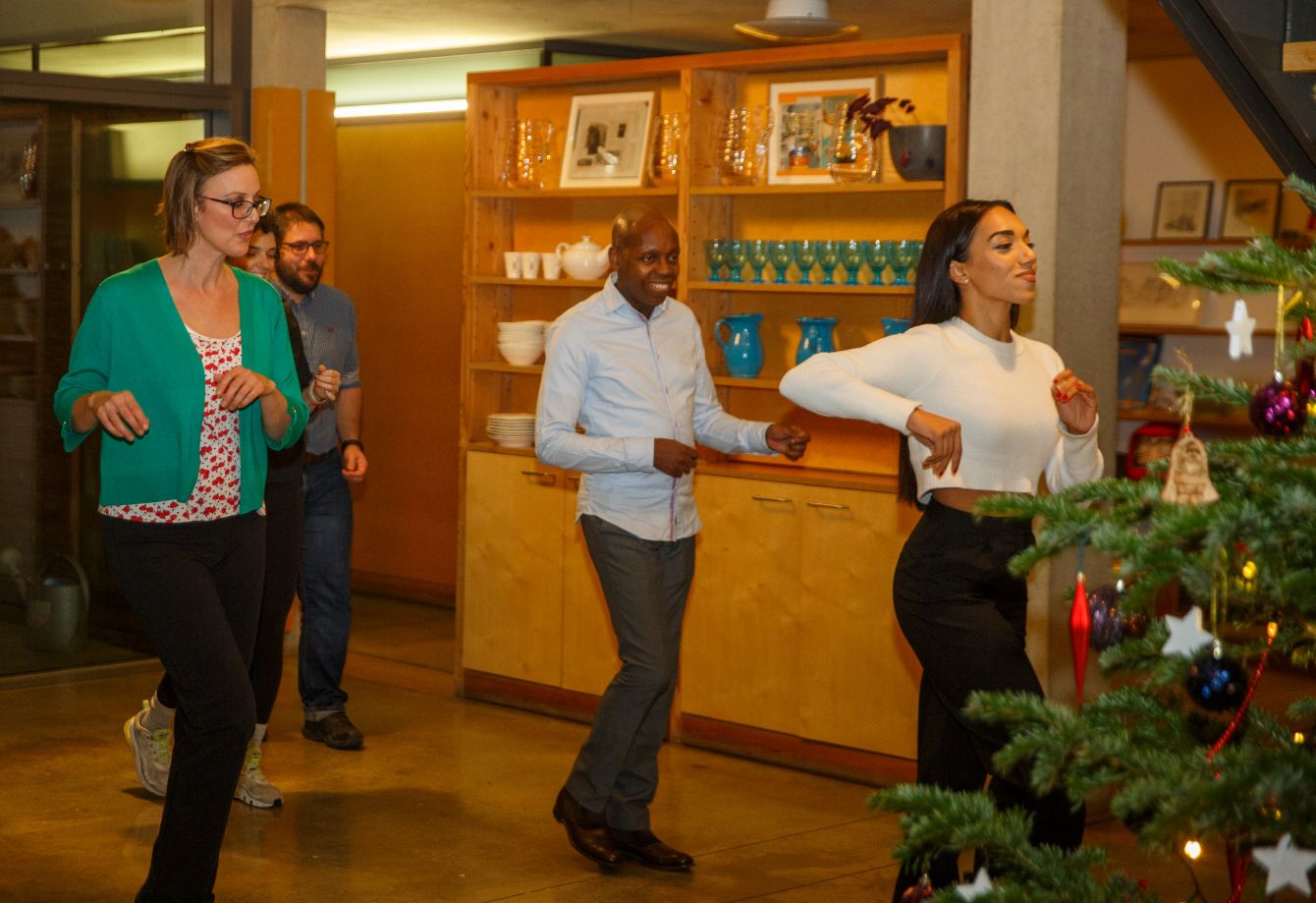 Strictly Come Dancing pro Michelle Tsiakkas leading salsa class at Maggie's West London