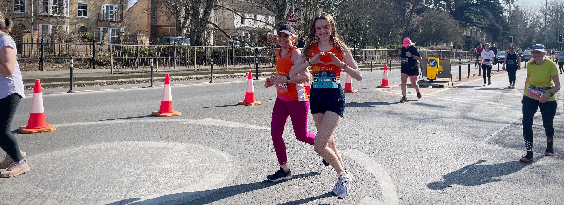 Sophie and Erin running the Cambridge Half Marathon for Maggie's