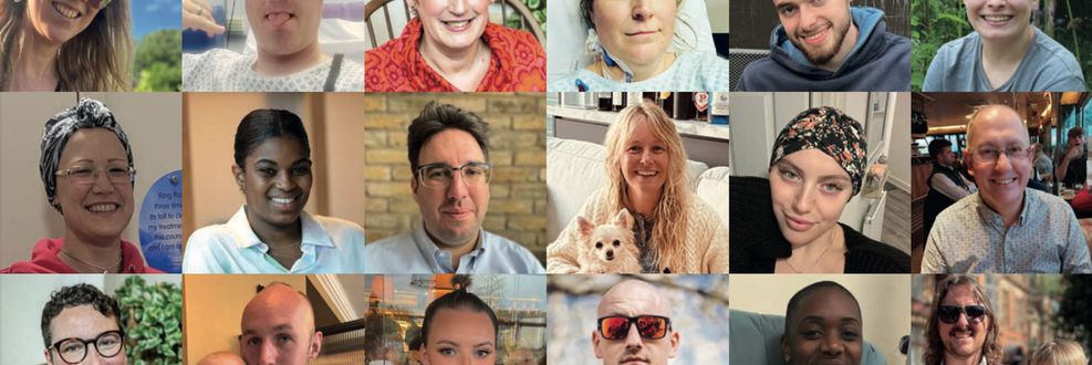 Portraits of 18 people under 50 diagnosed with cancer