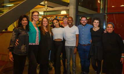 Group photo of Michelle Tsiakkas, Strictly Come Dancing Pro, and Maggie's West London dance lesson 'students'