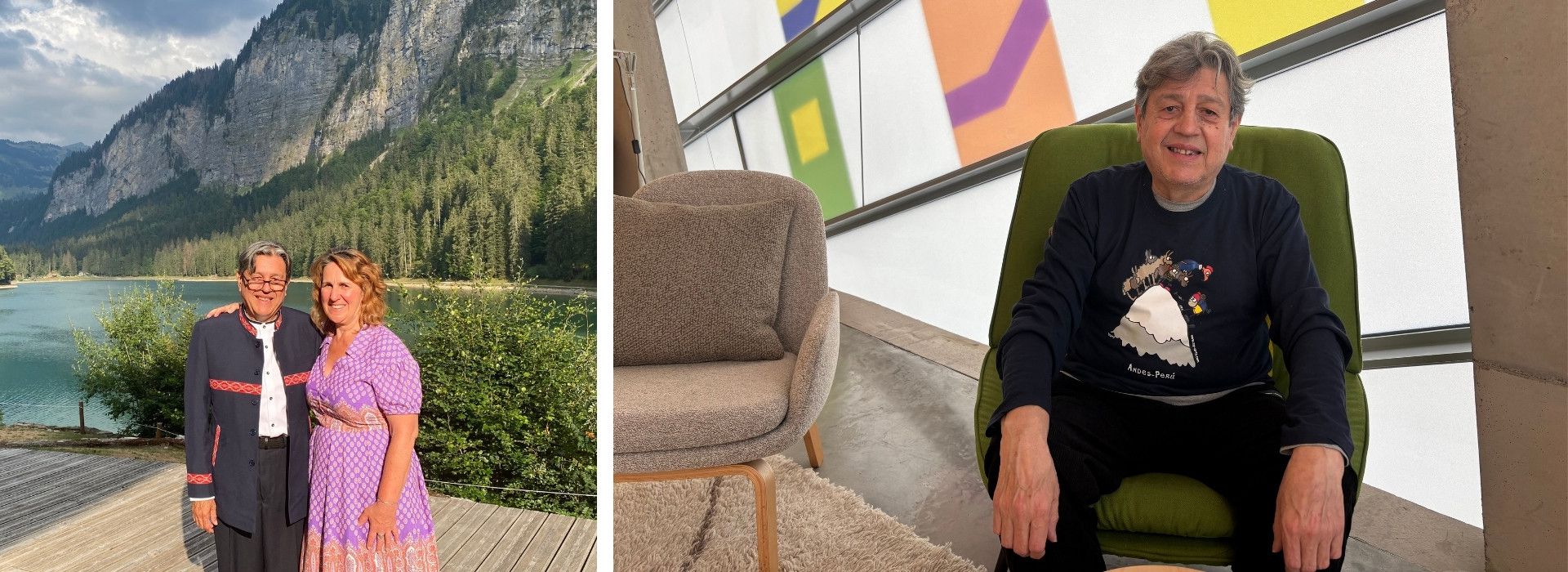 Javier with his wife on holiday in France; Javier in the Barts Maggie's centre